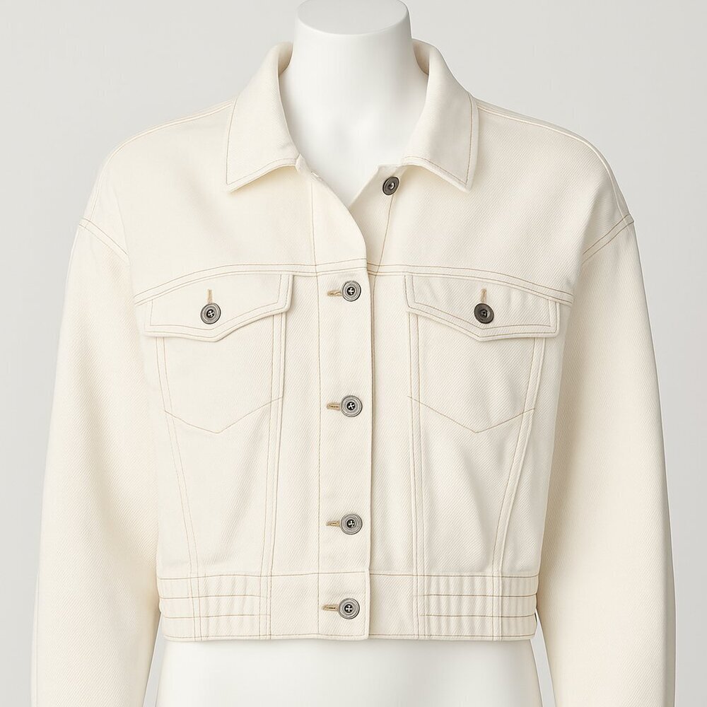 Kensie Jeans Vintage Luxe White Cropped Denim Jacket – Size M